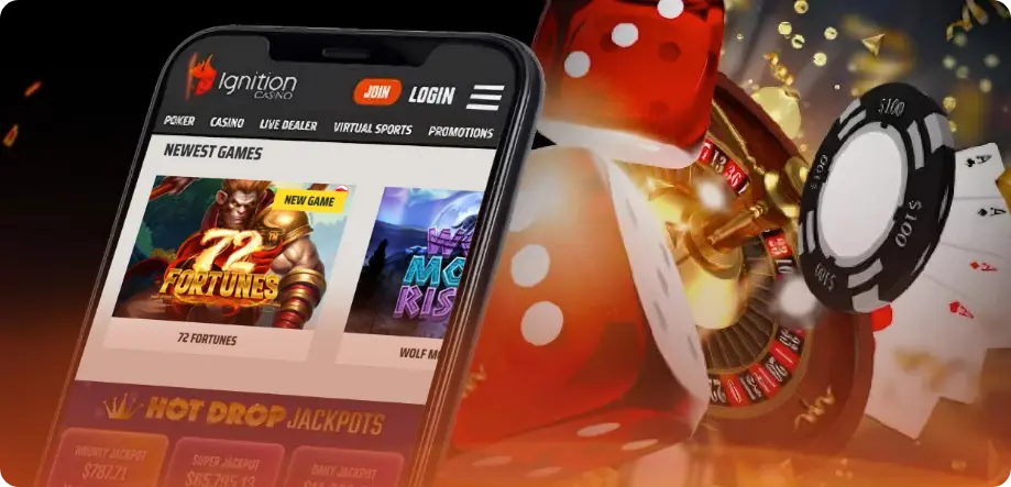 Ignition casino website with casino symbols on the background 